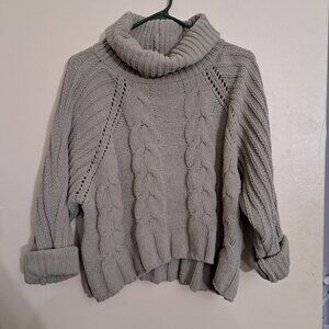 Moon & Madison Sage Cable Cowl Neck Sweater Womens Small Chunky Crop